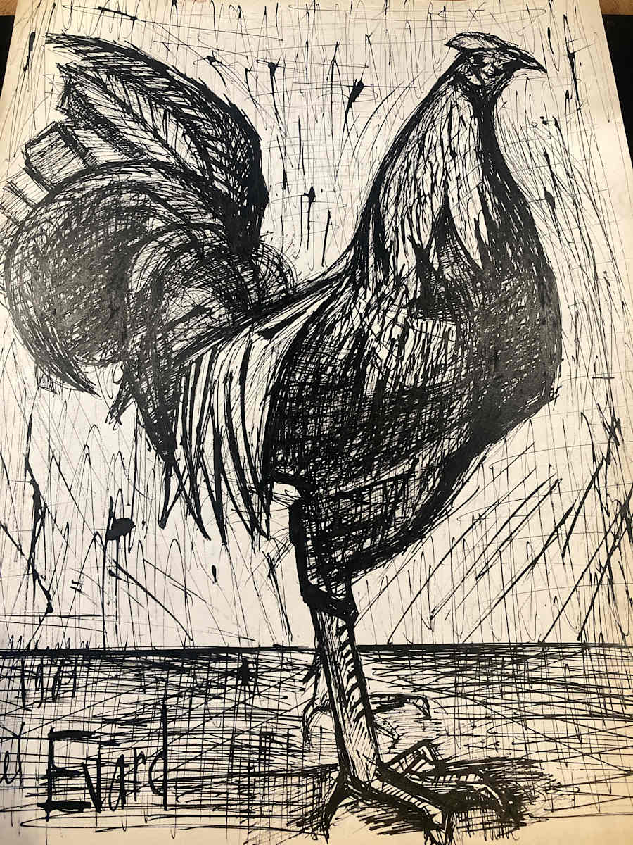 Original black ink drawing of Rooster dated 1960 