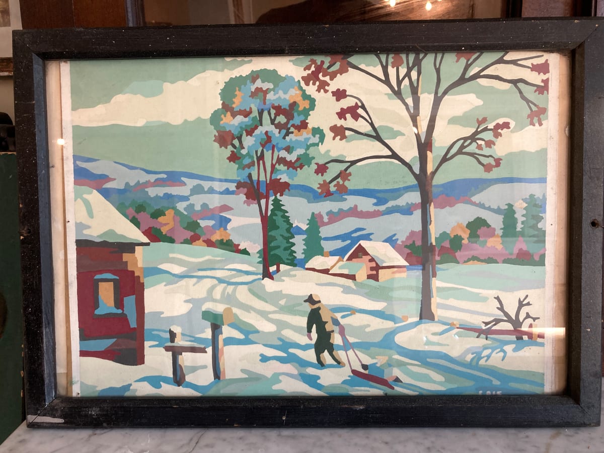 Framed paint by number winter sled 