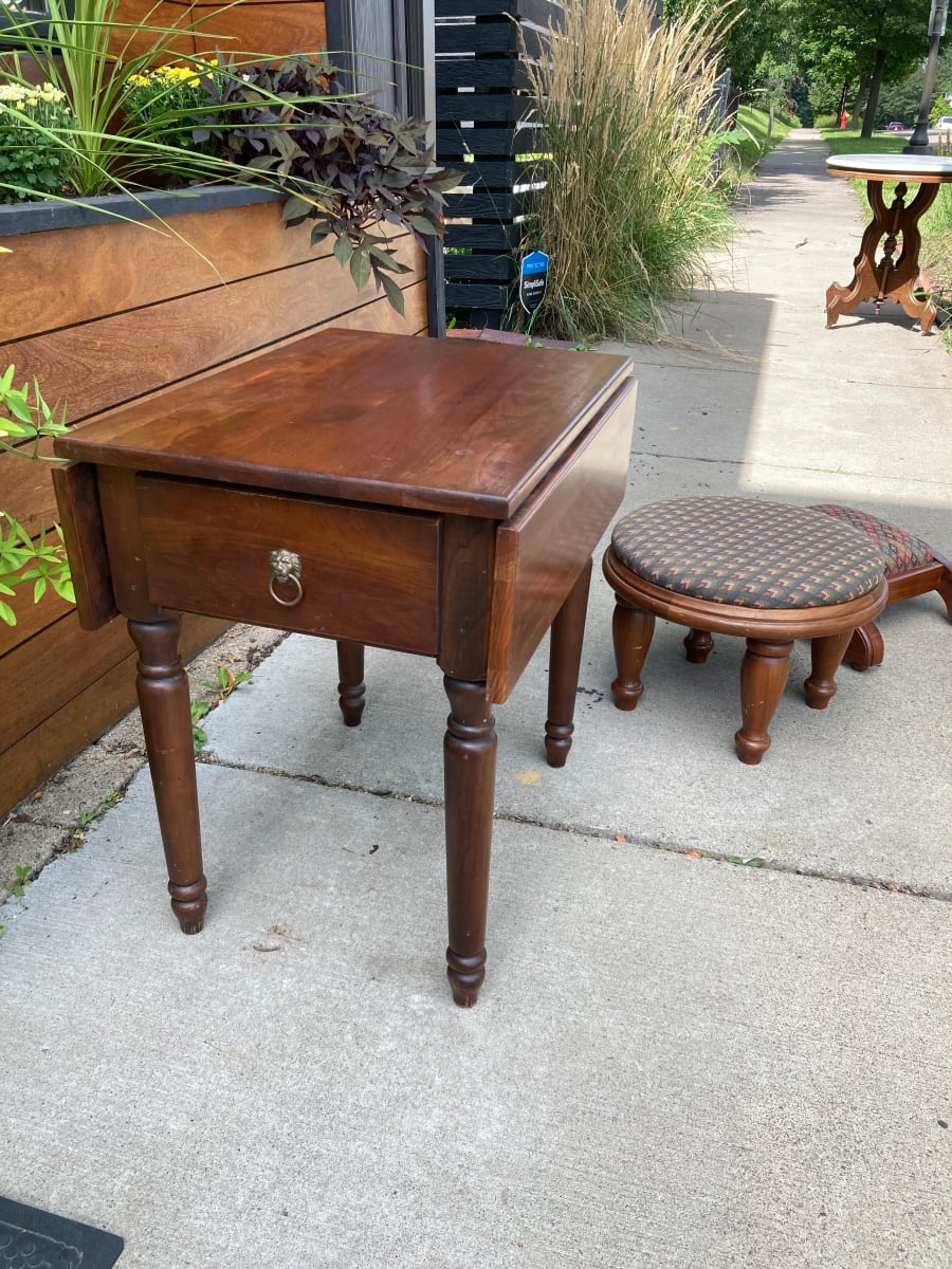 Small drop leaf side table with drawer 