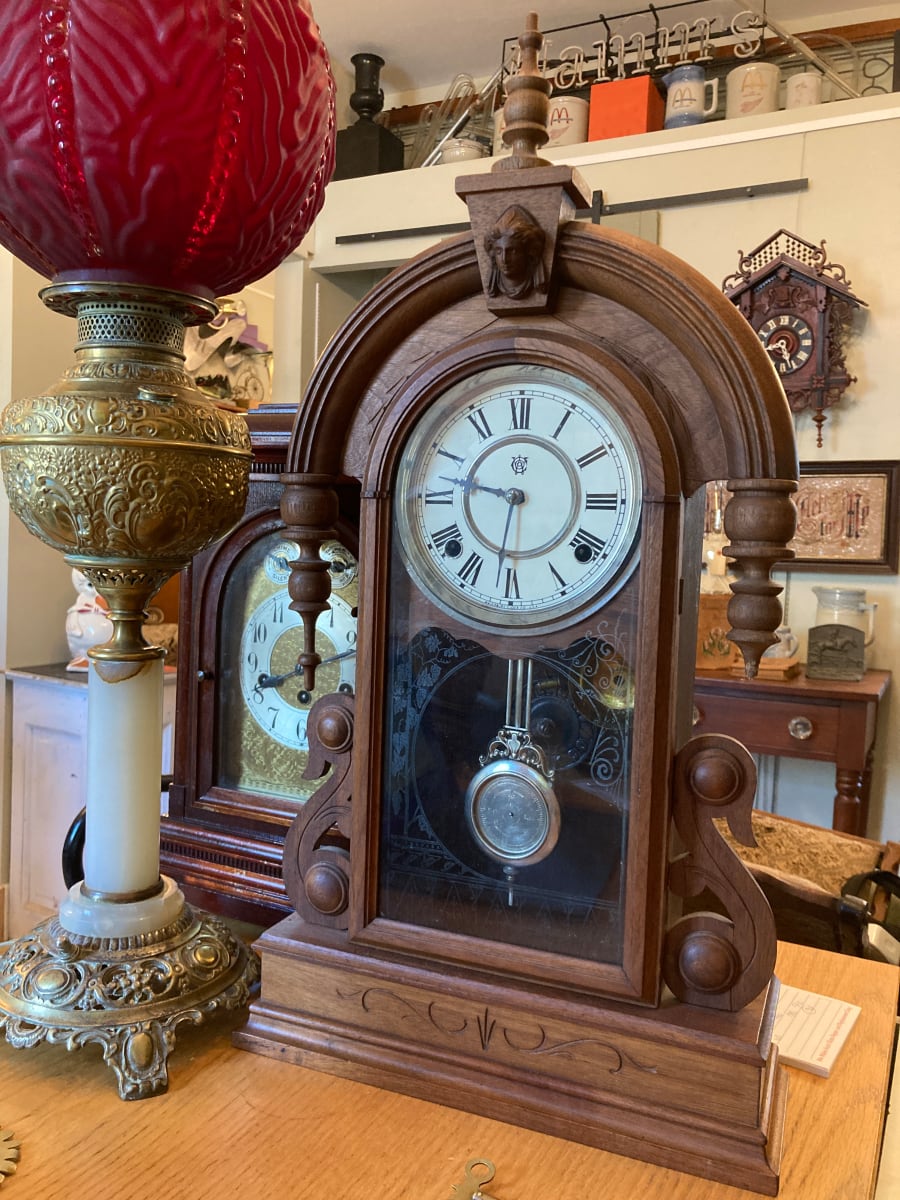 Walnut Waterbury mantle clock 