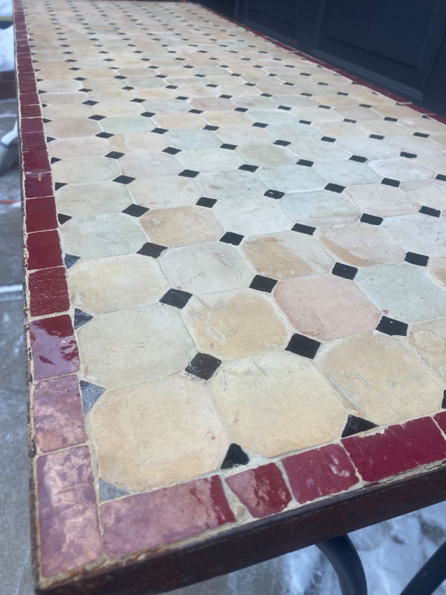 Mosaic tile top iron based long table 