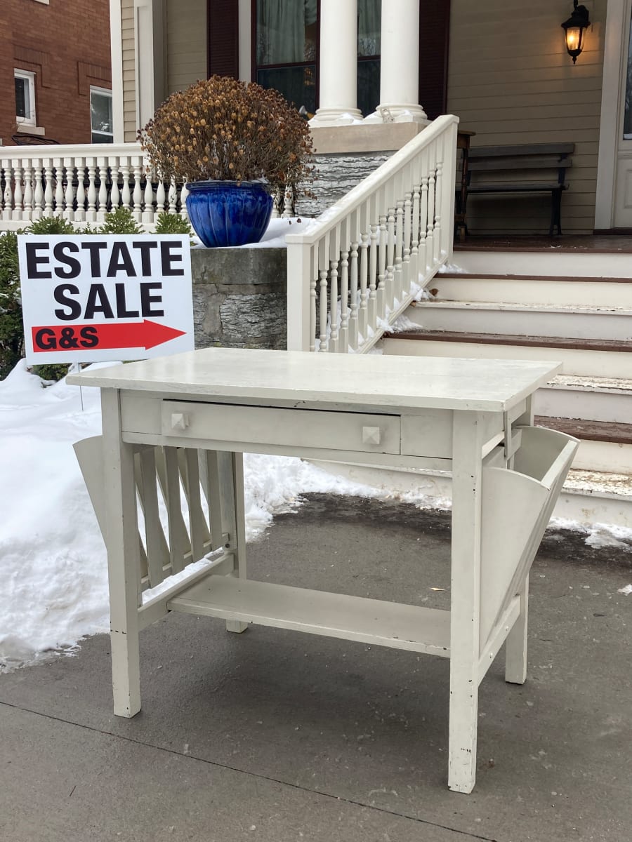 Painted oak mission library table 