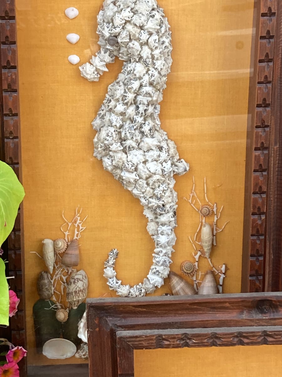 Pair of 1950's framed  seahorse shell art 