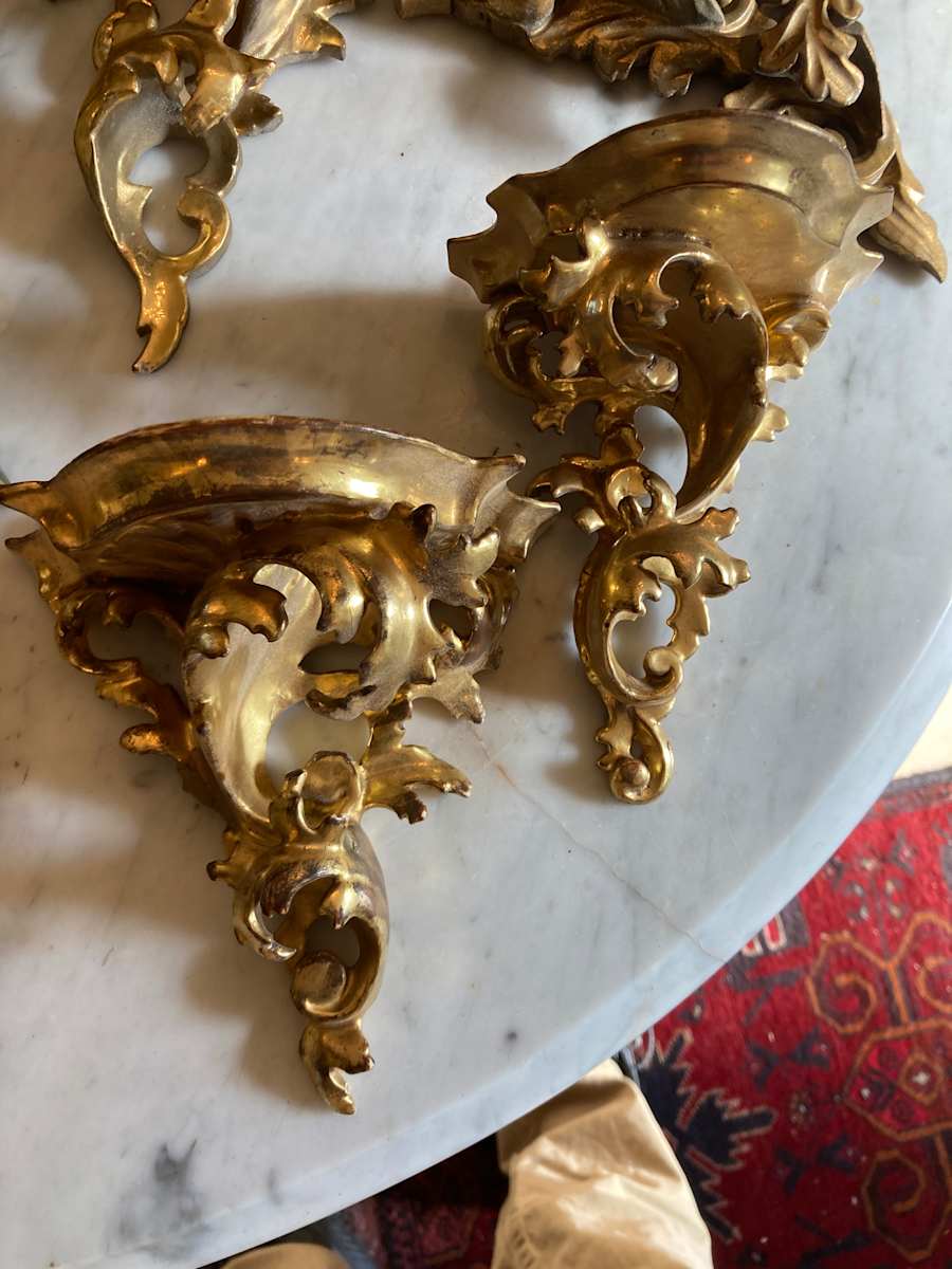 hand carved Italian gold guilt wall shelves 