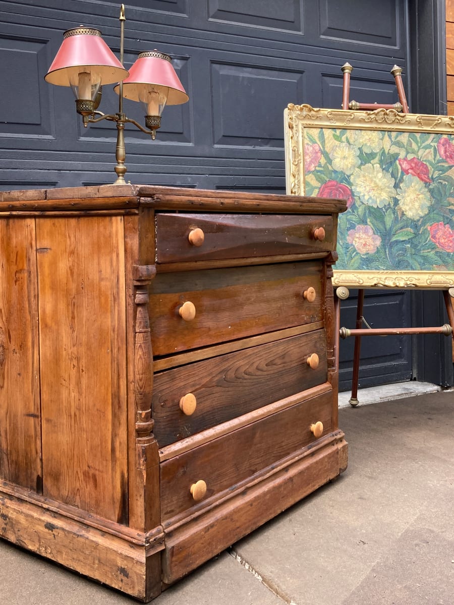 Primitive pine Scandinavian 4 drawer chest 