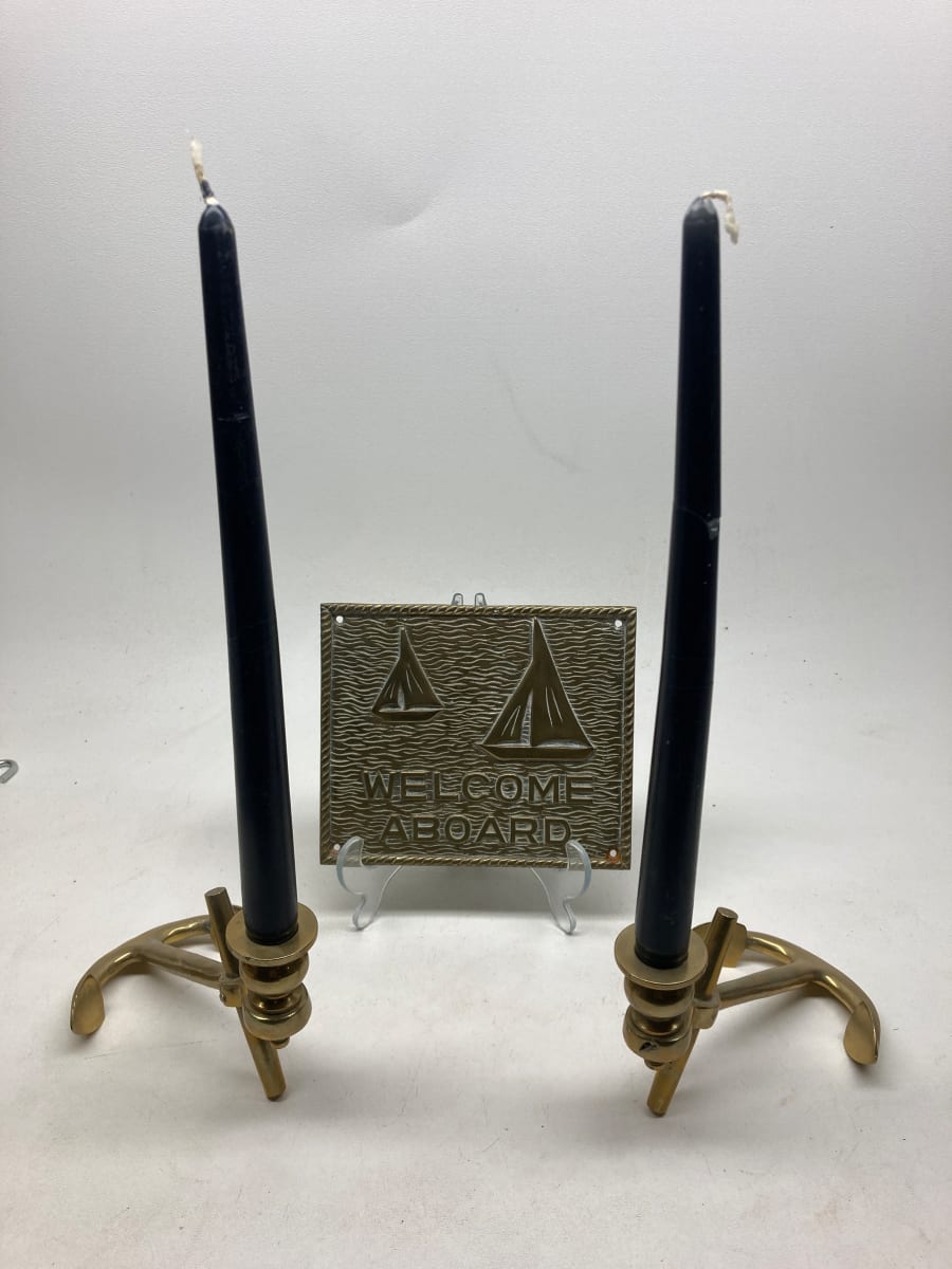 pair of brass anchor candleholders 