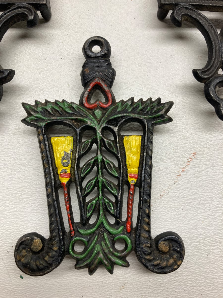 small painted trivet with brooms, Image 3.