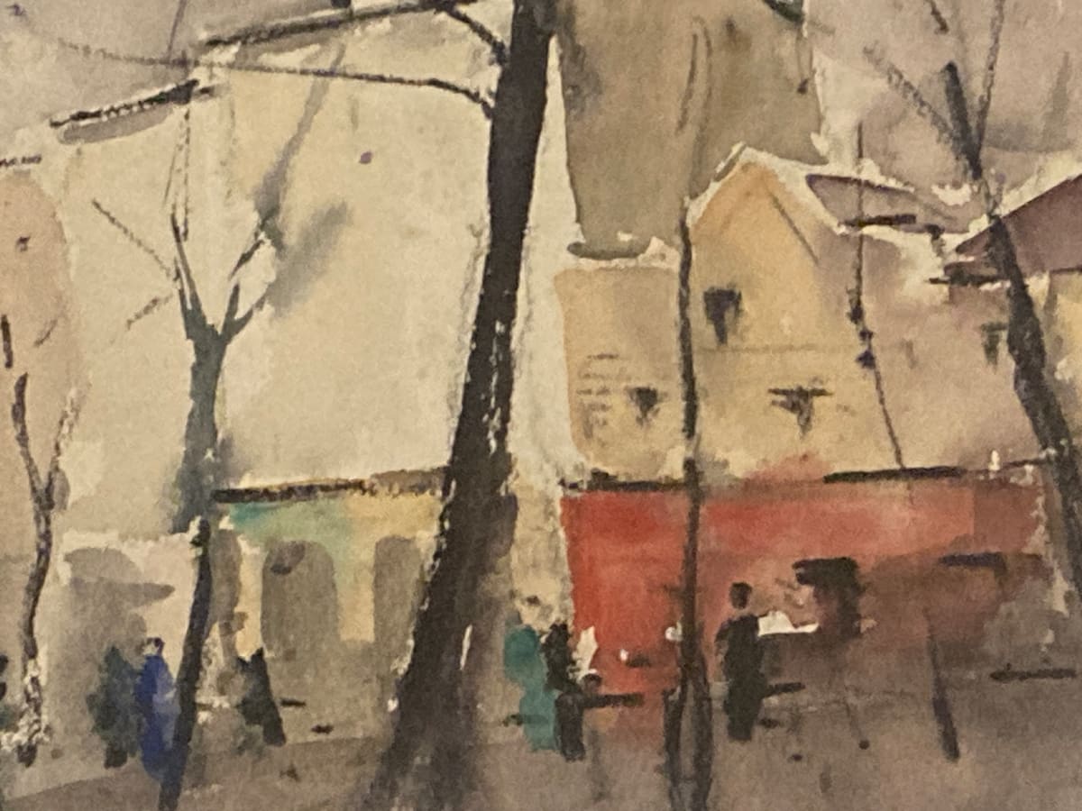 Original watercolor of a French street scene 