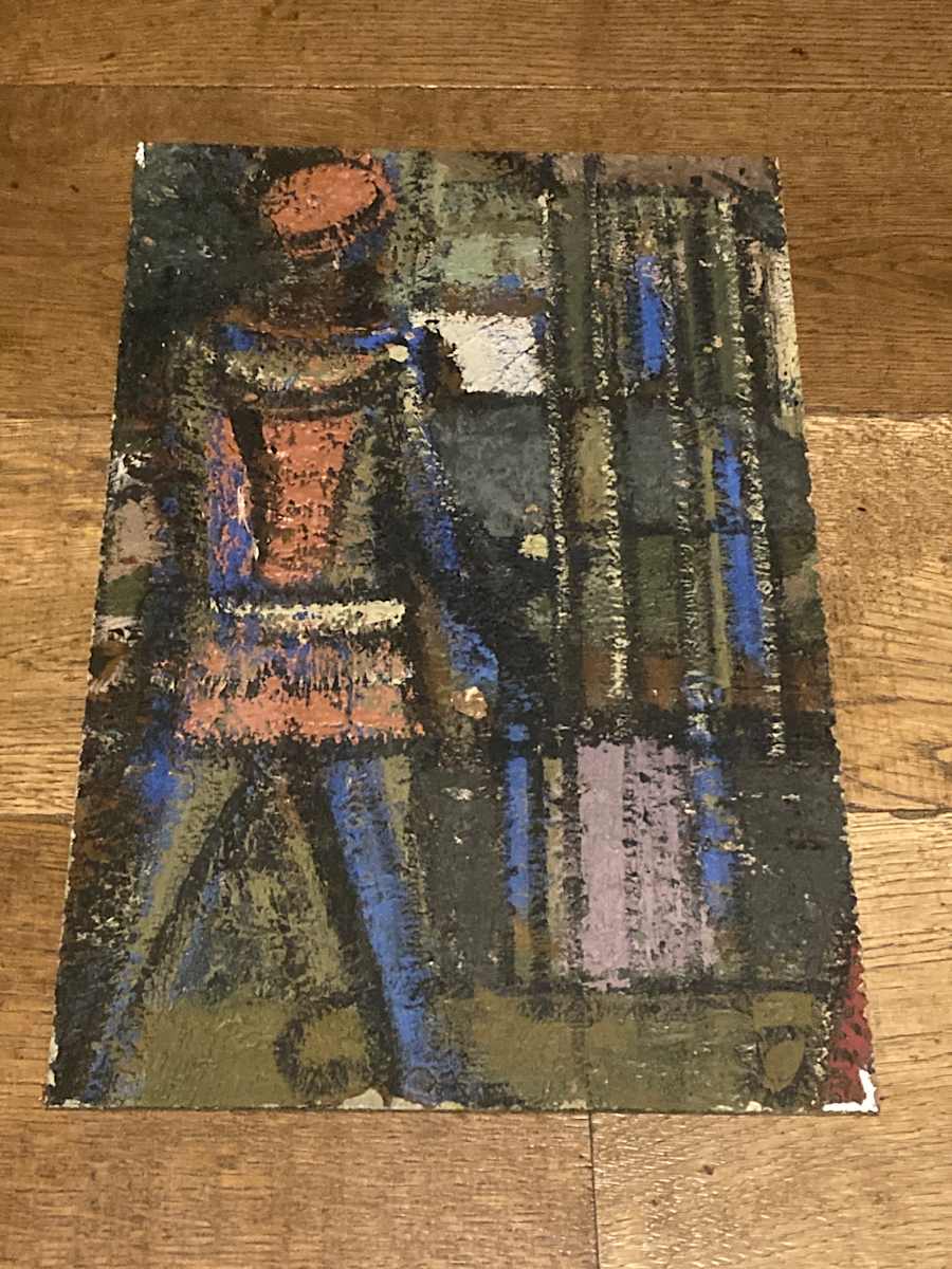 Original painting of French plaid girl on board 