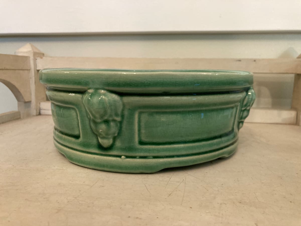 Red Wing green art pottery low bowl 