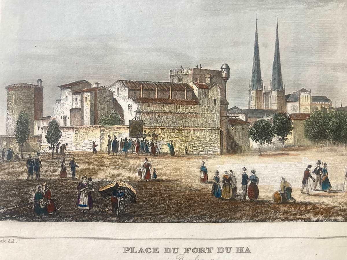 Hand colored engraving circa 1860's ~ Place Du Fort Du Ha Bourdeaux 