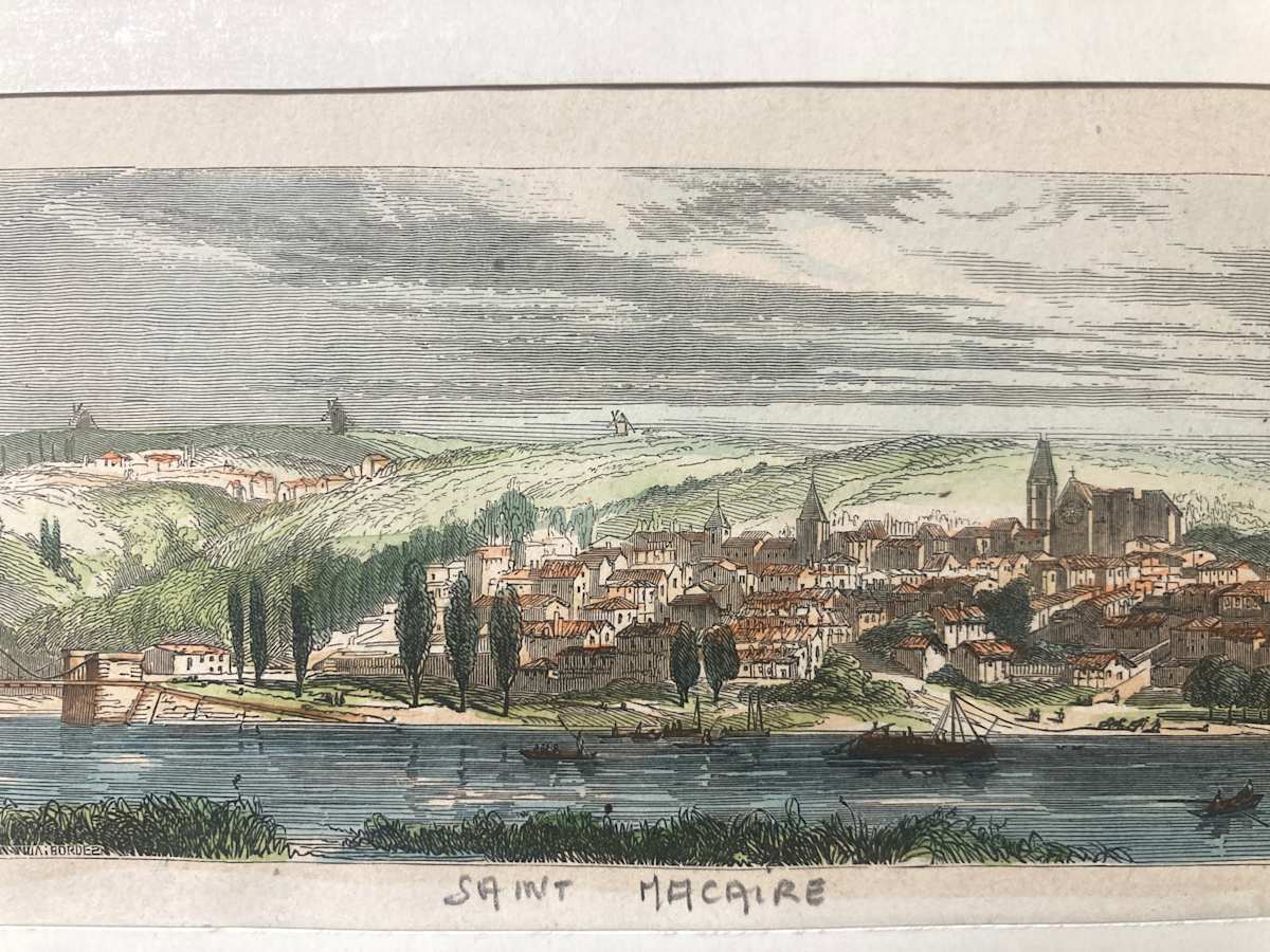 Hand colored engraving circa 1860's ~ Saint Macaire 