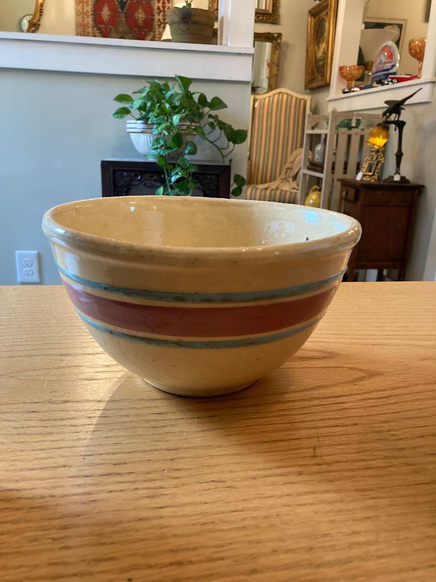 Advertisement mixing bowl with pink stripe 