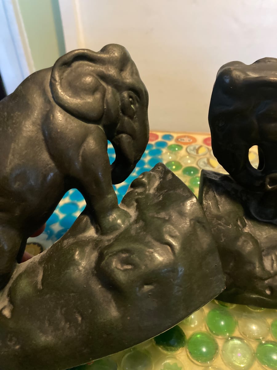 1920's pottery elephant bookends 