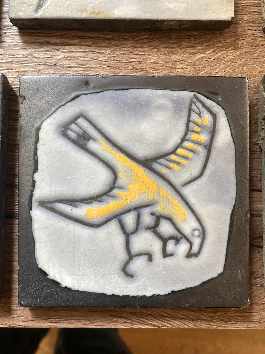 1960's Hand painted modern style tile by Roger Capron ~ eagle 