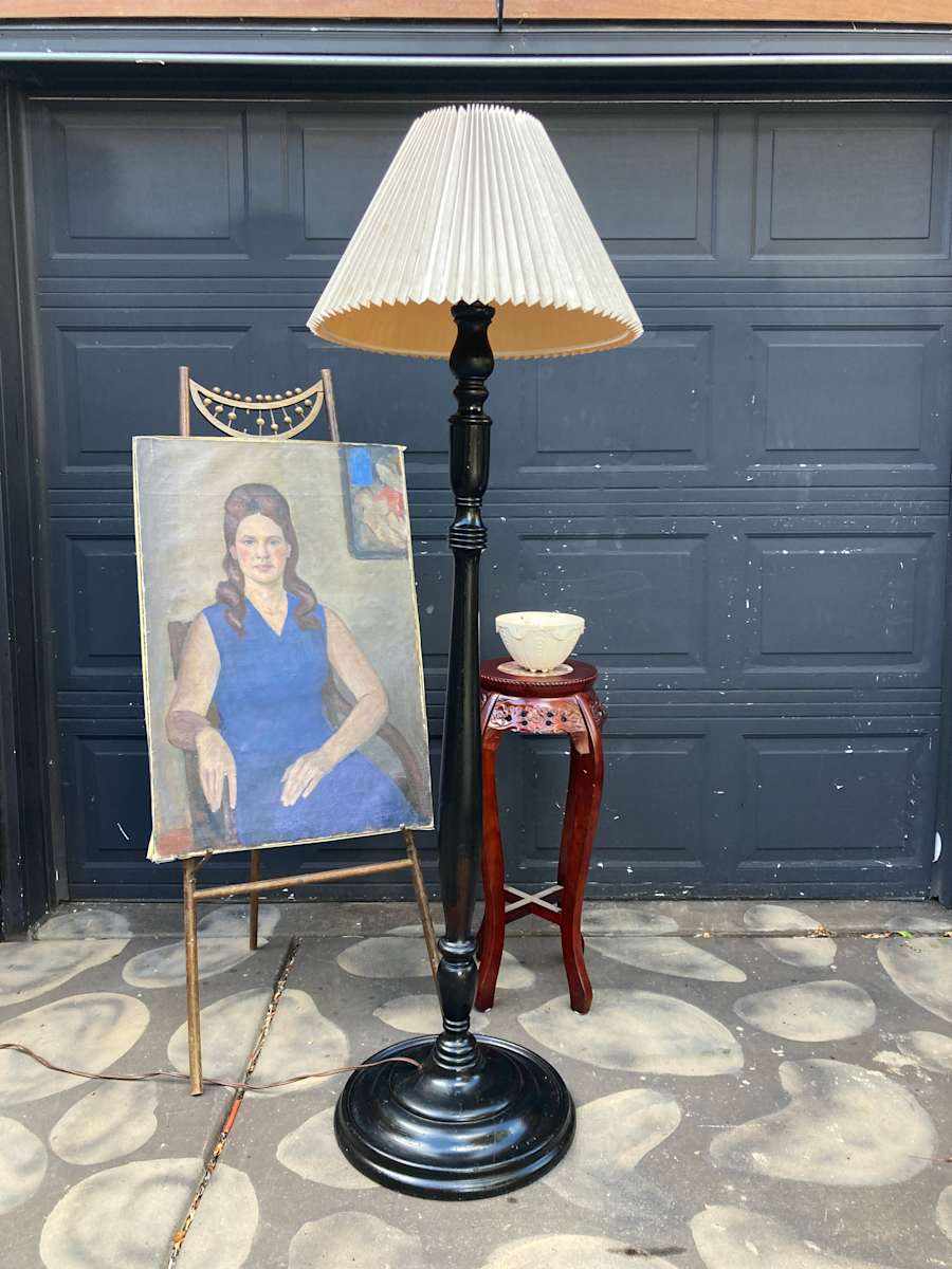 large black wooden floor lamp 