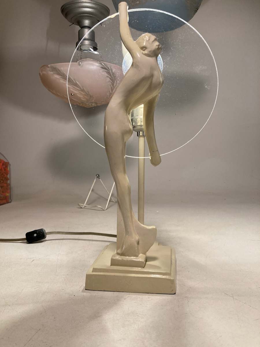 Art Deco figural moon lady disc lamp 