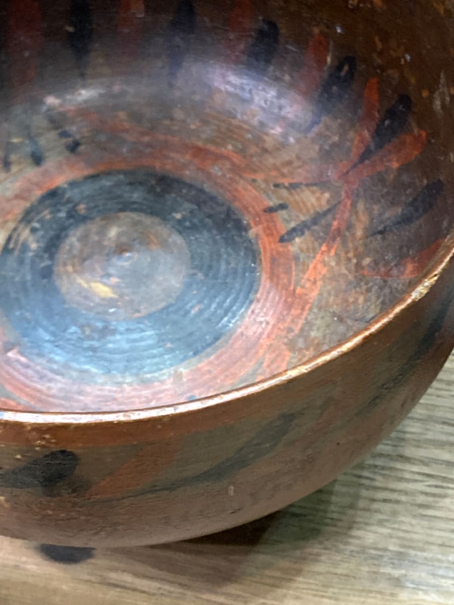 Early hand painted Scandinavian wooden bowl 