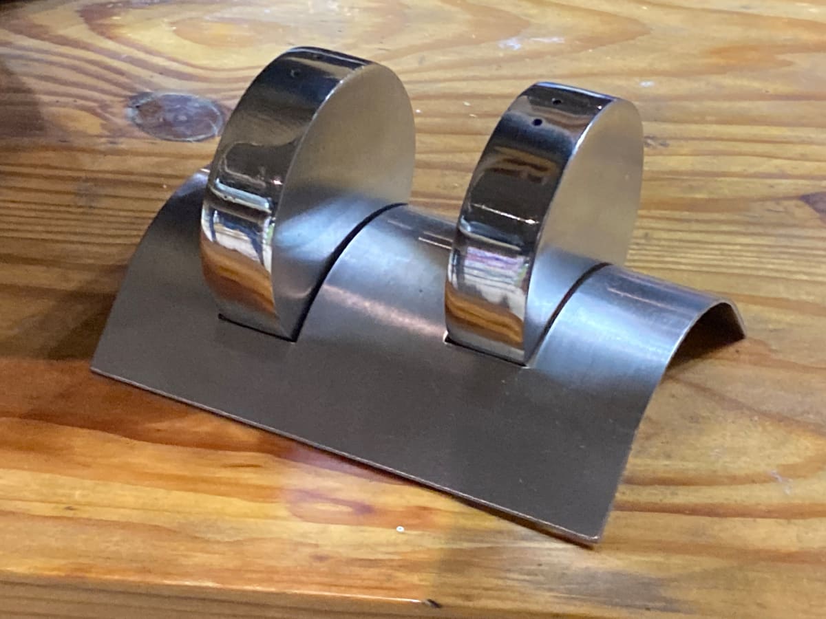 stainless steel salt and pepper set post modern, Image 1.