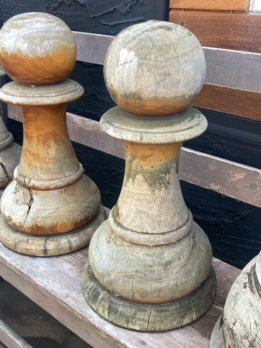 Hand carved teak chess piece ~ weathered light Pawn 