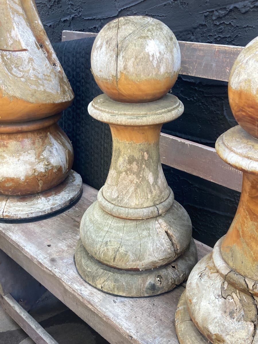 Hand carved teak chess piece ~ weathered light Pawn 