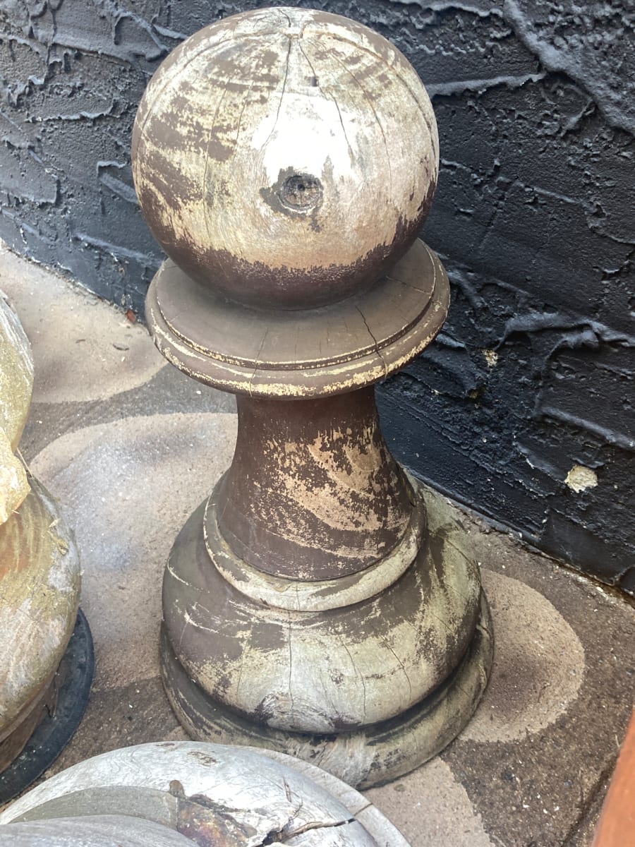 Hand carved teak chess piece ~ weathered dark Pawn 