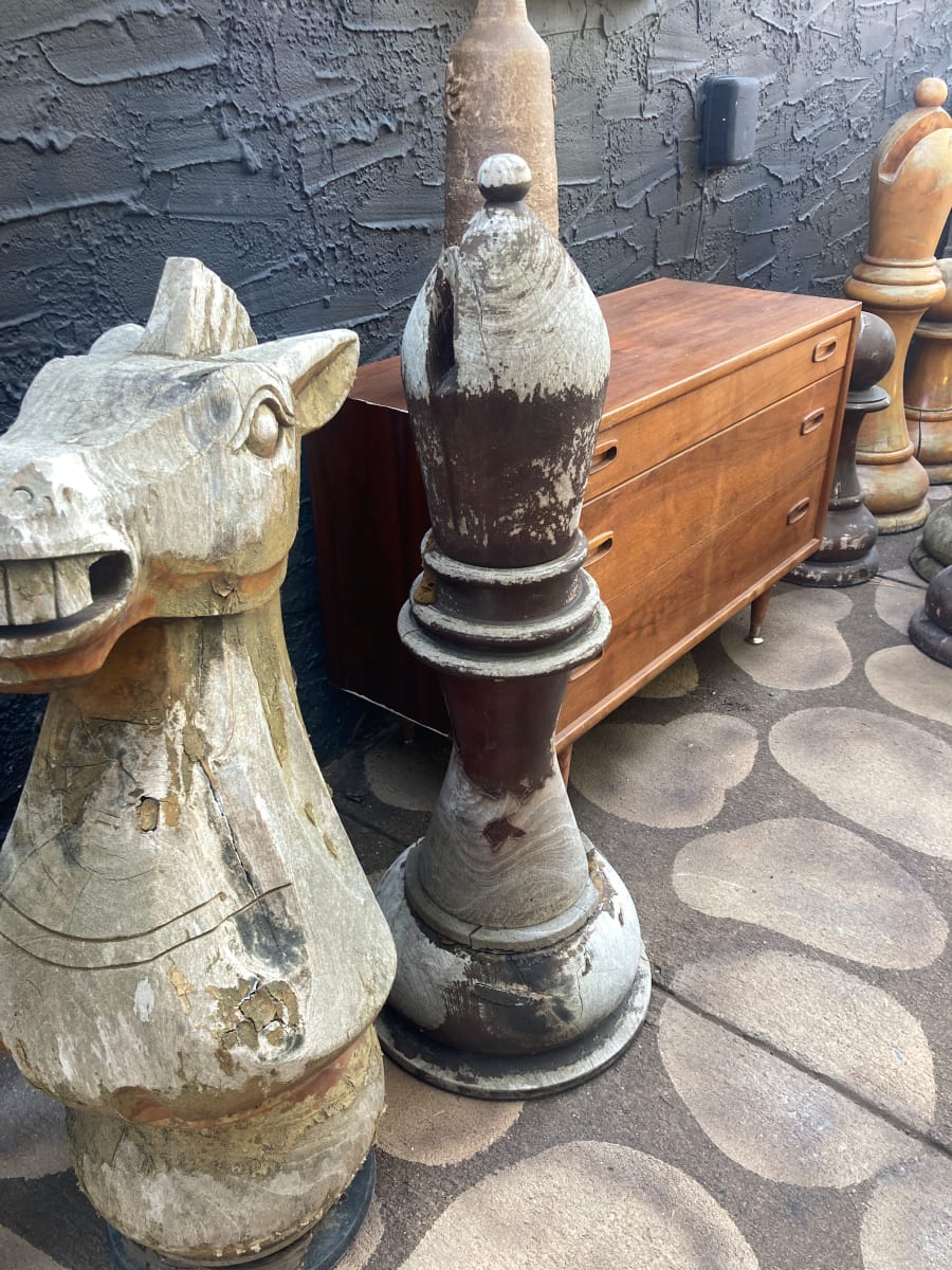 Hand carved teak chess piece ~ dark bishop 