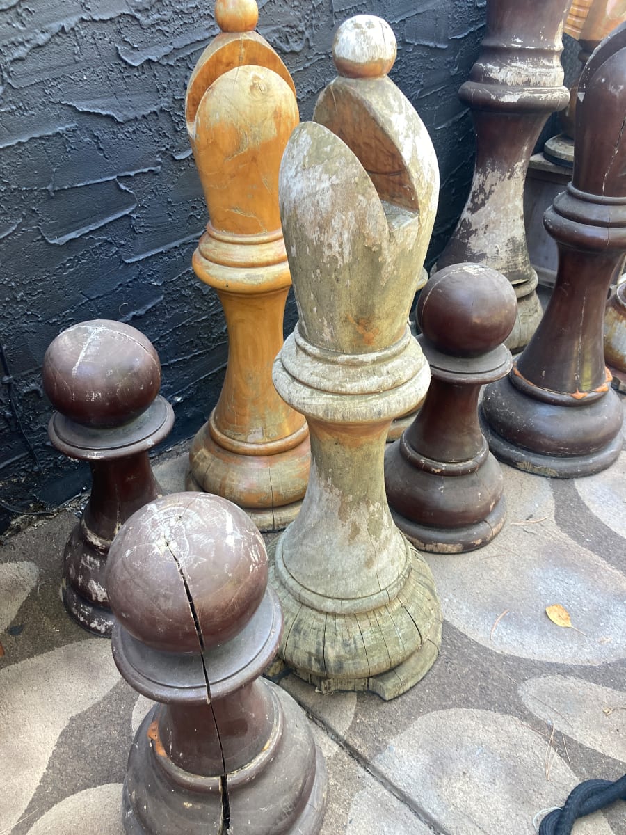 Hand carved teak chess piece ~ weathered bishop 