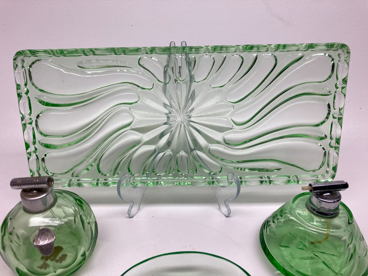 Green glass Art Deco tray 