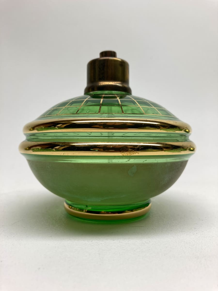 Green glass Art Deco Perfume bottle with spray 