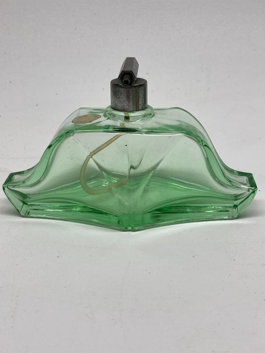 Green glass Art Deco Perfume bottle with spray 