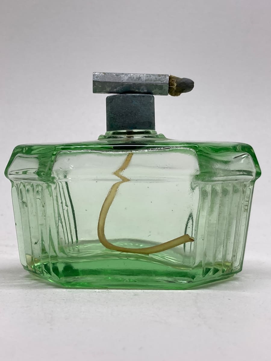 Green glass Art Deco Perfume bottle with spray 