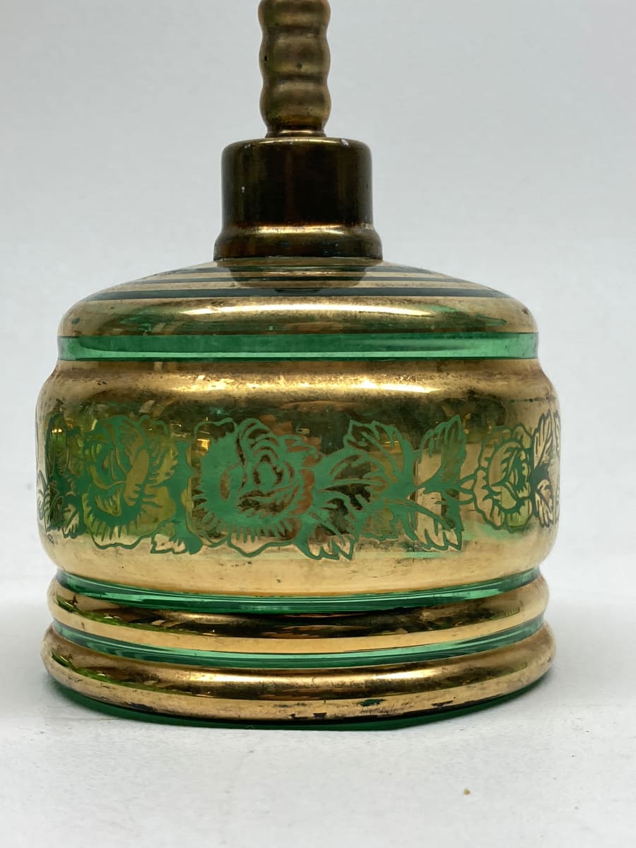 Green glass Art Deco Perfume bottle with spray 