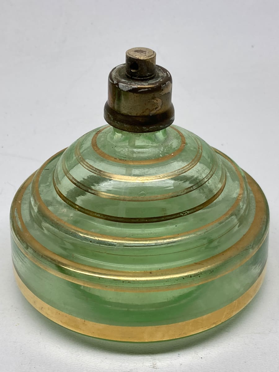 Green glass Art Deco Perfume bottle with spray 