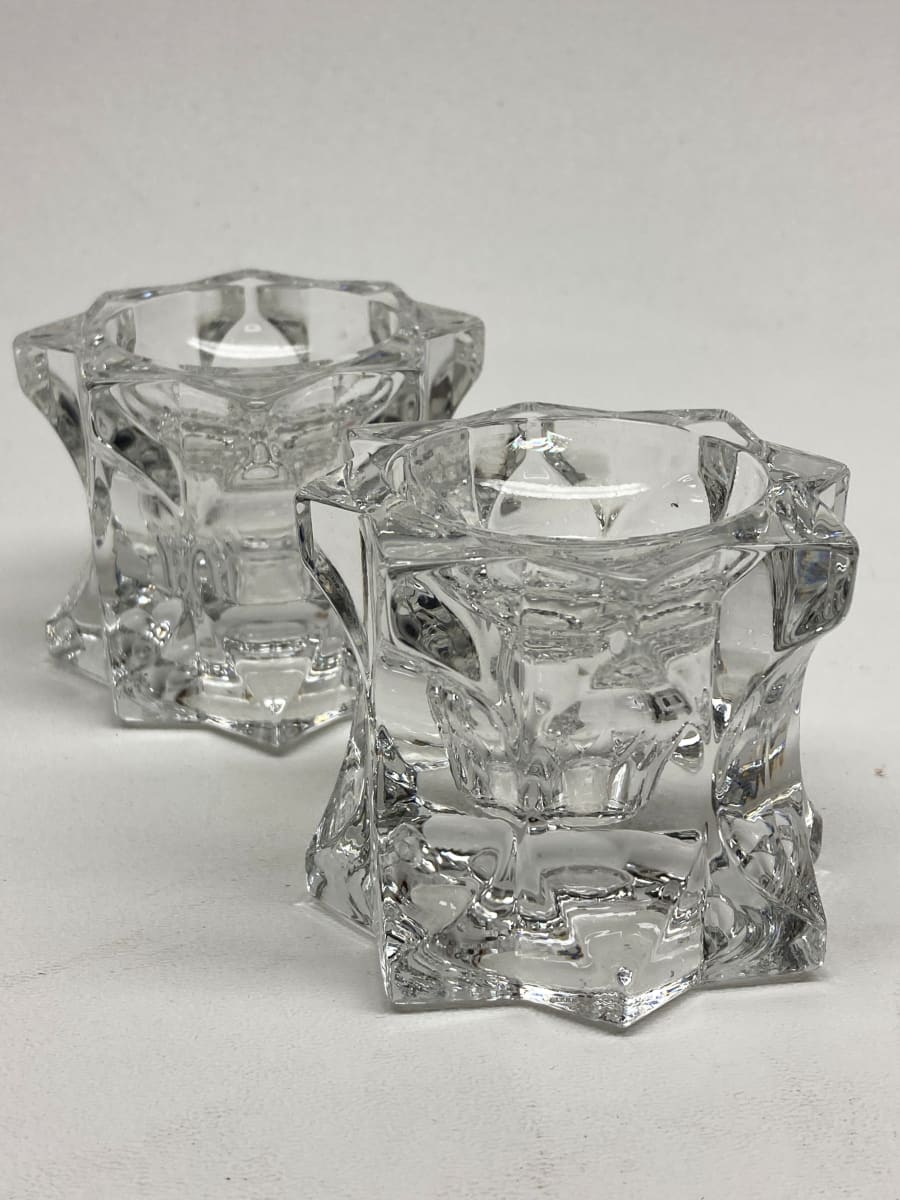 Clear glass Art Deco candlesticks 