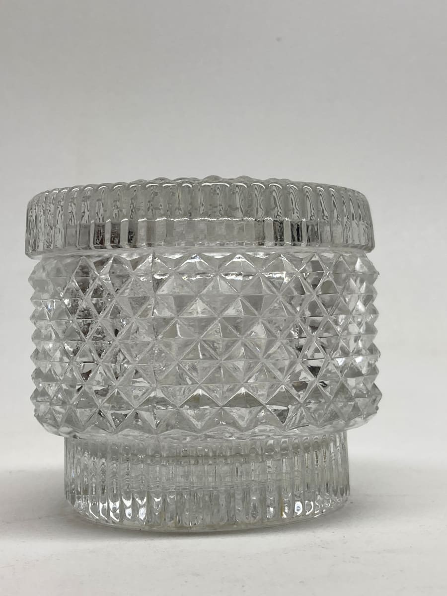 Clear glass Art Deco Perfume covered powder dish 