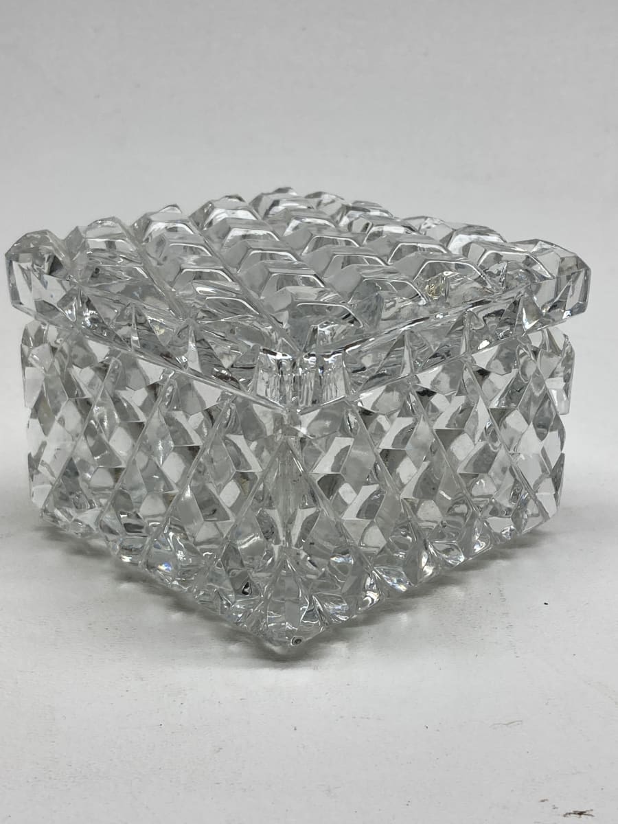 Clear glass Art Deco Perfume covered powder dish 