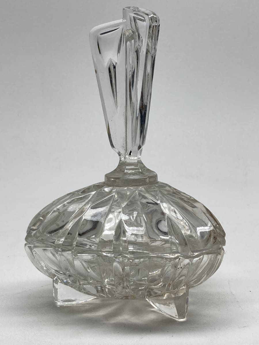 Clear glass Art Deco Perfume covered powder dish 