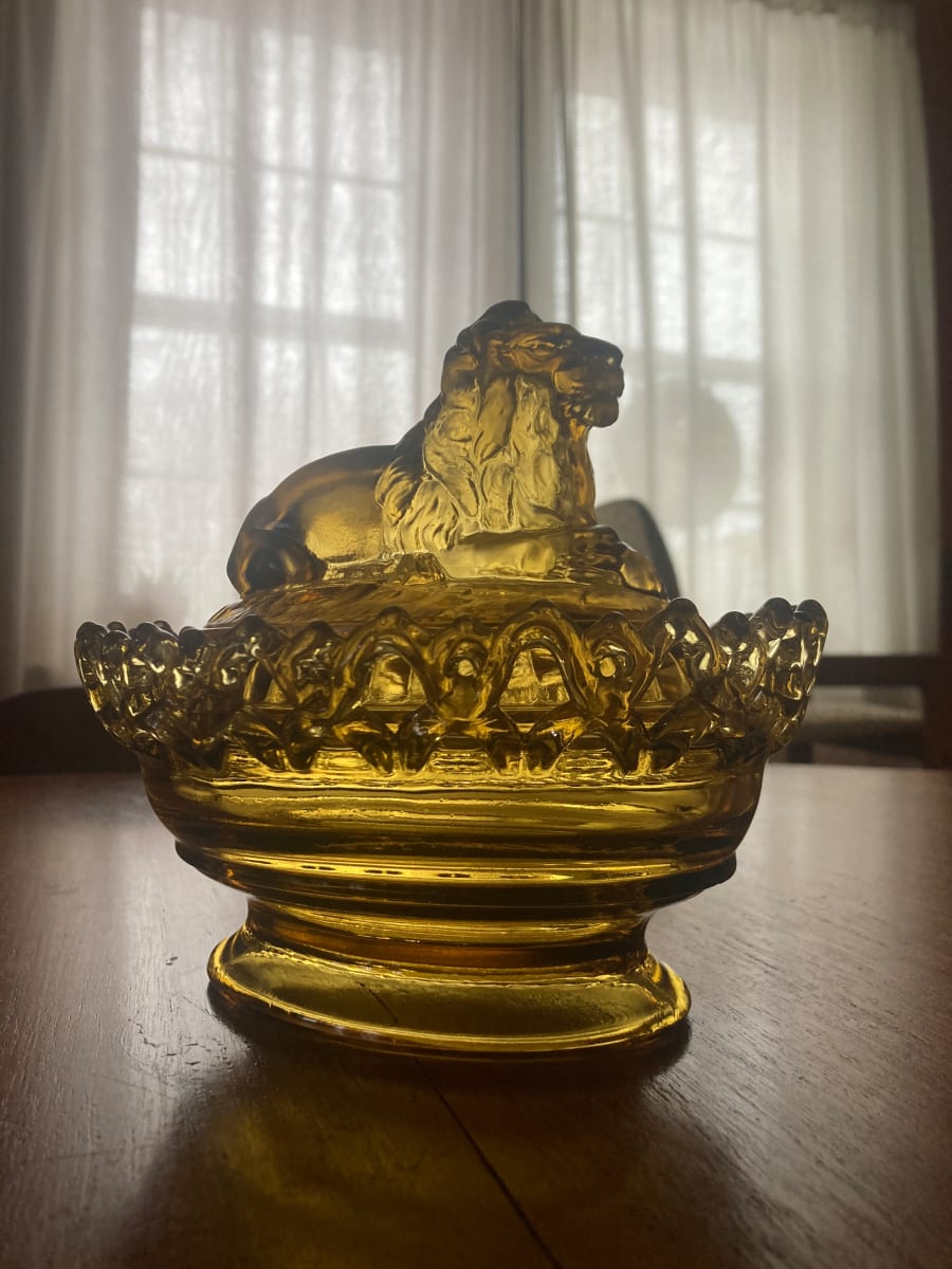 EAPG Imperial glass Lion candy covered dish, Image 1.