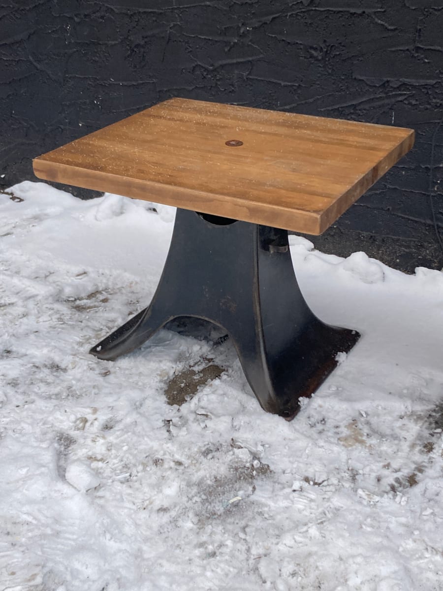 Iron base butcher block table 