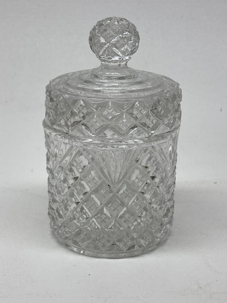 Clear glass Art Deco Perfume covered powder dish 