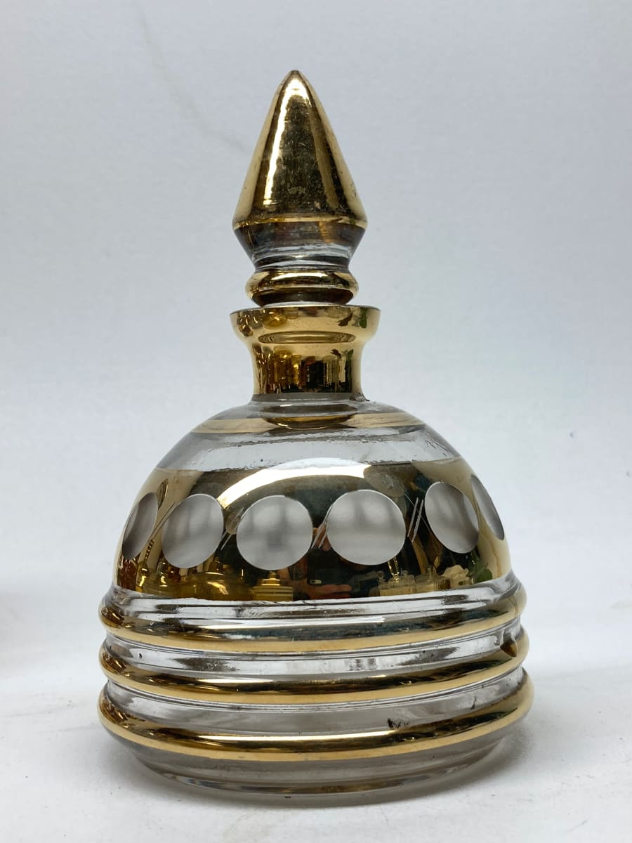 Amber glass with gold Art Deco Perfume with top 