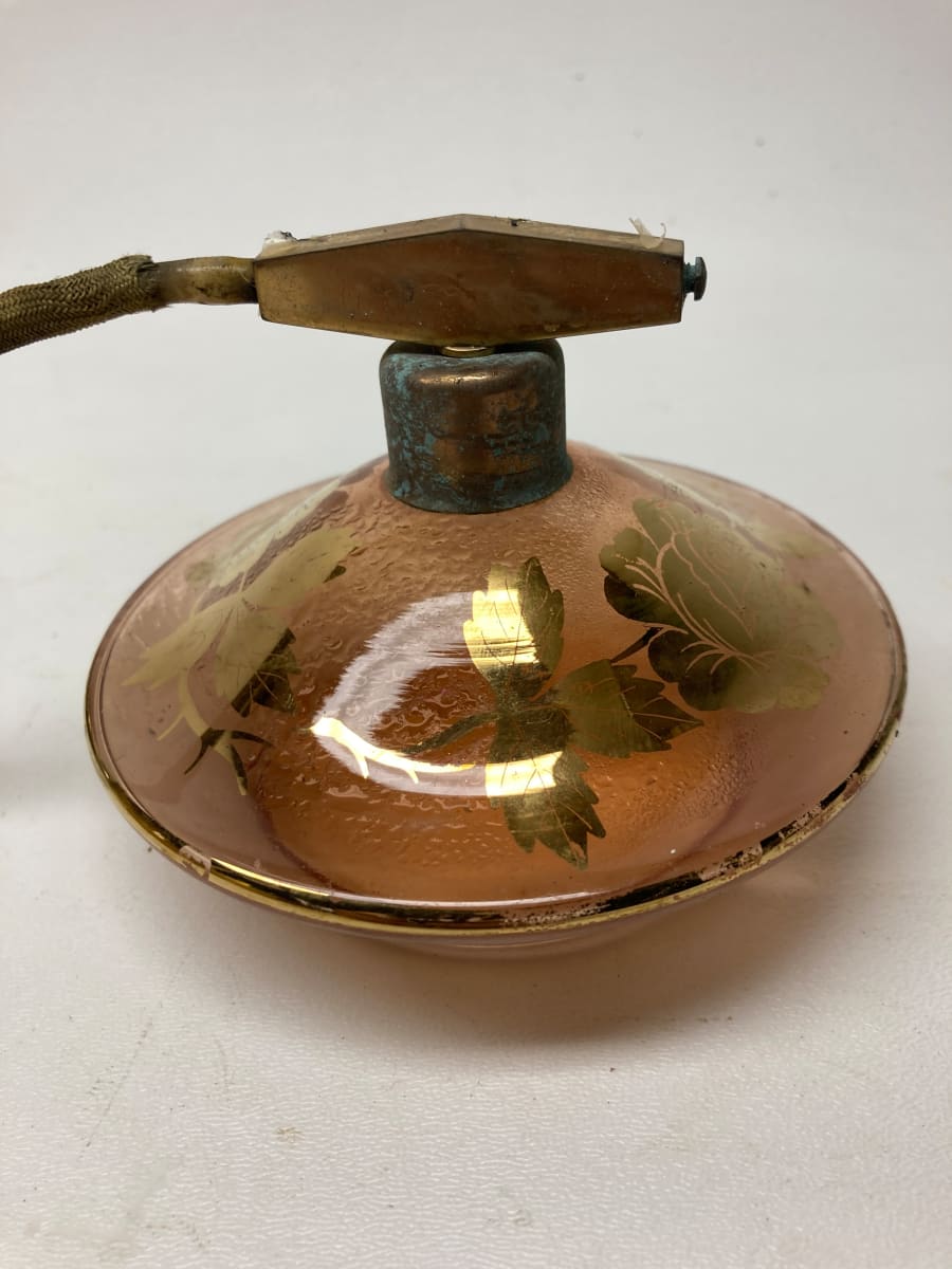 Pink glass with gold Art Deco Perfume with spray 