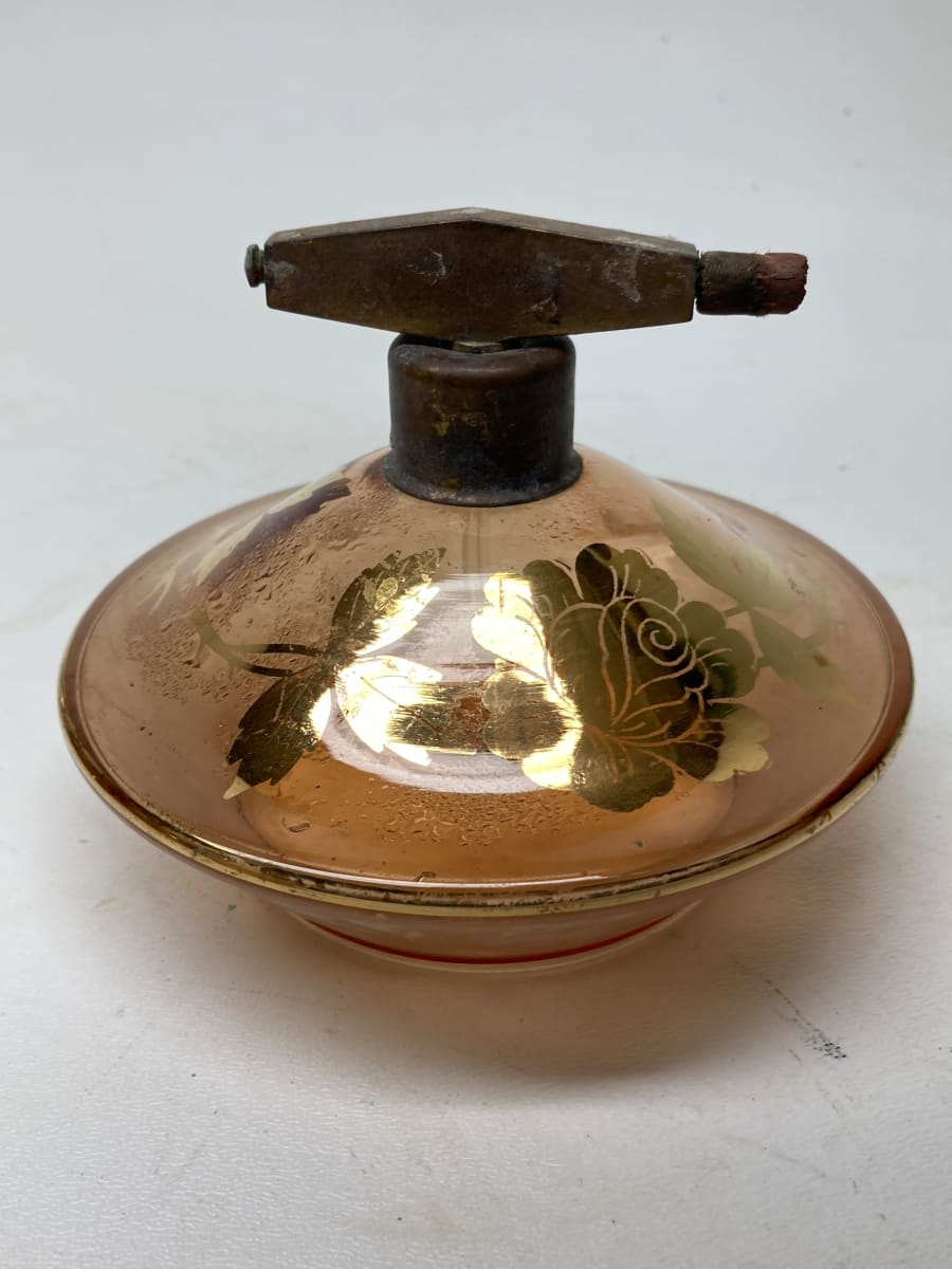 Pink glass with gold Art Deco Perfume with spray 