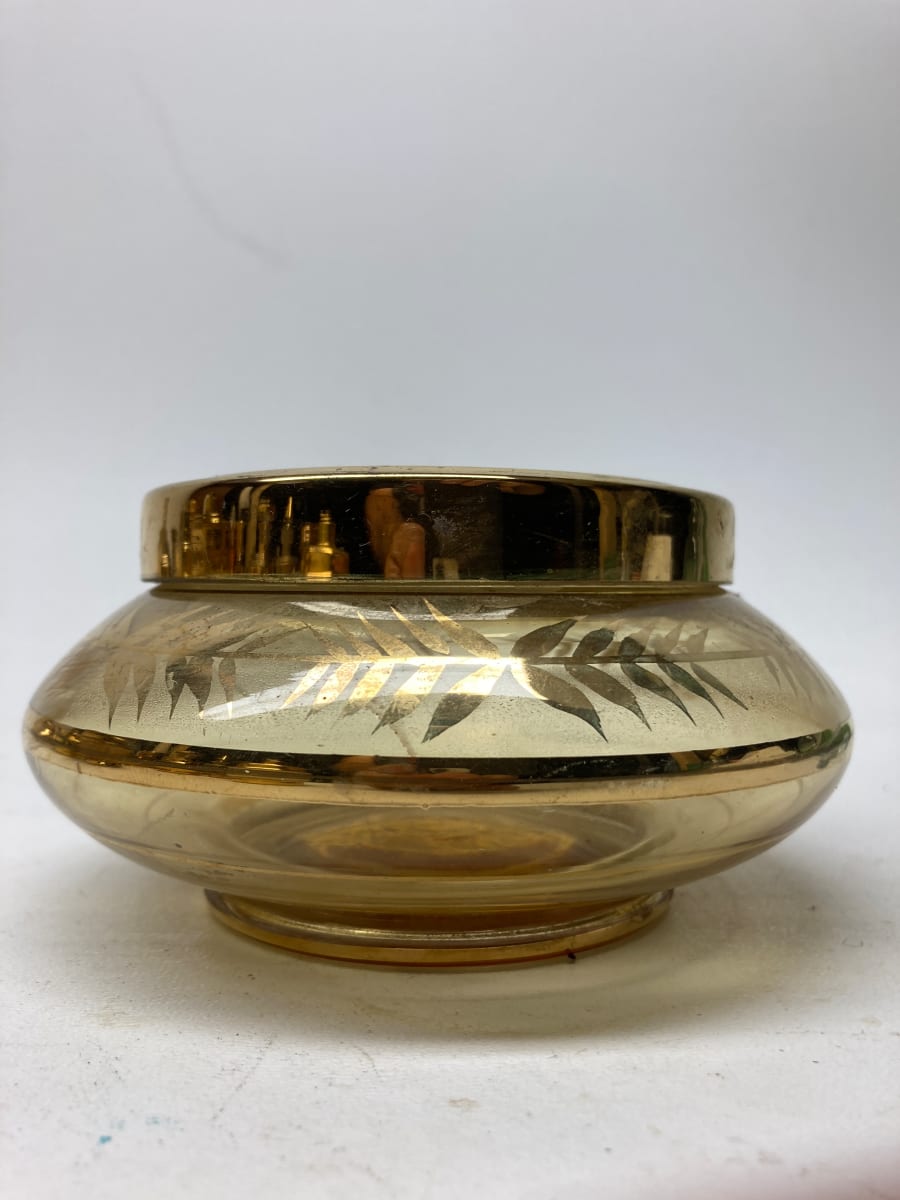 Amber with gold glass Art Deco Perfume covered perfume dish 