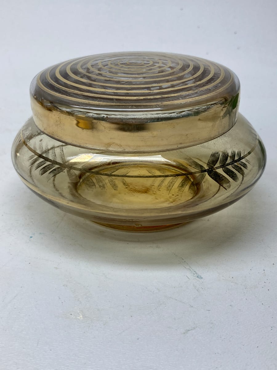 Amber with gold glass Art Deco Perfume covered perfume dish 