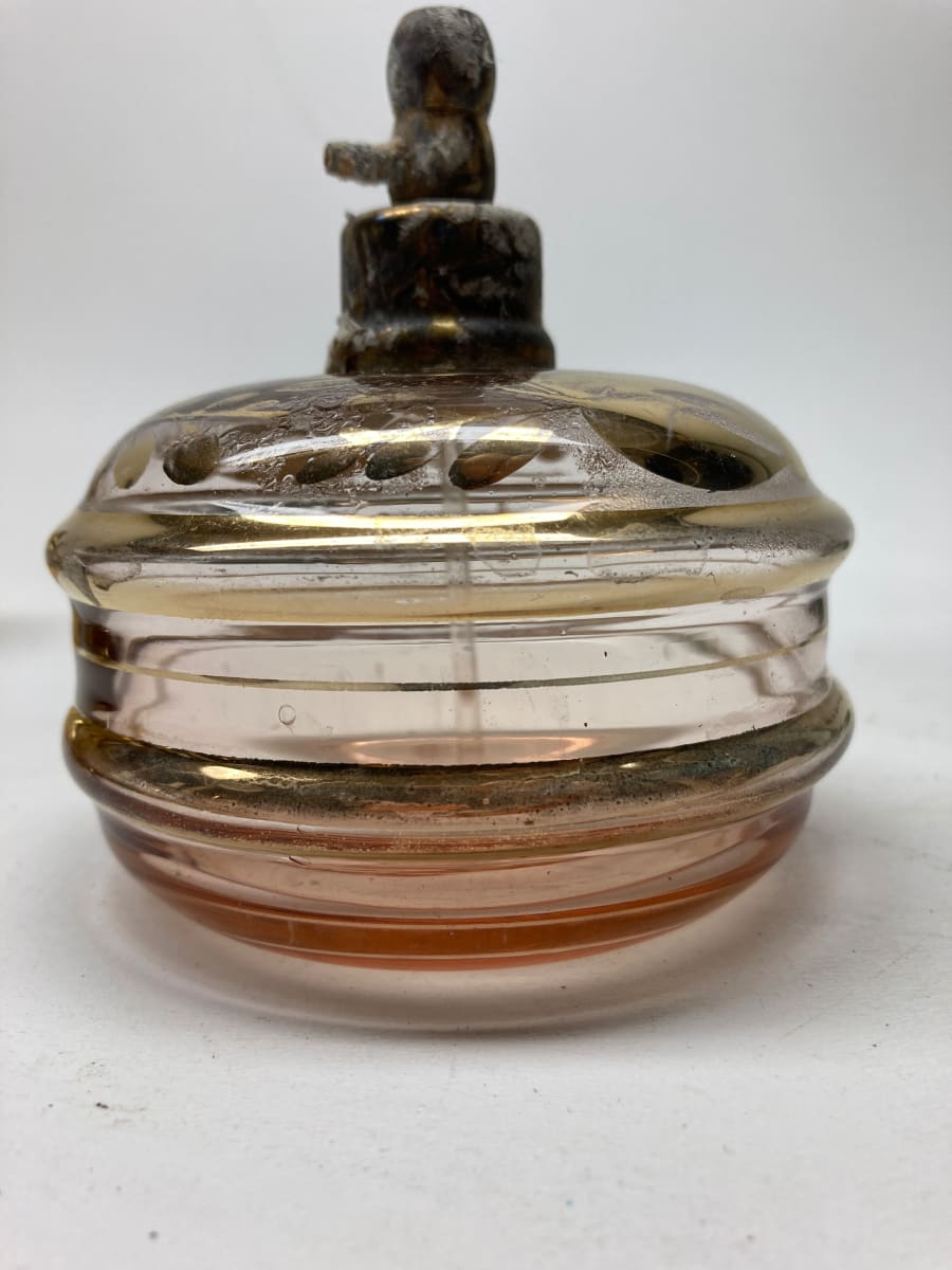 Pink glass with gold Art Deco Perfume with spray 