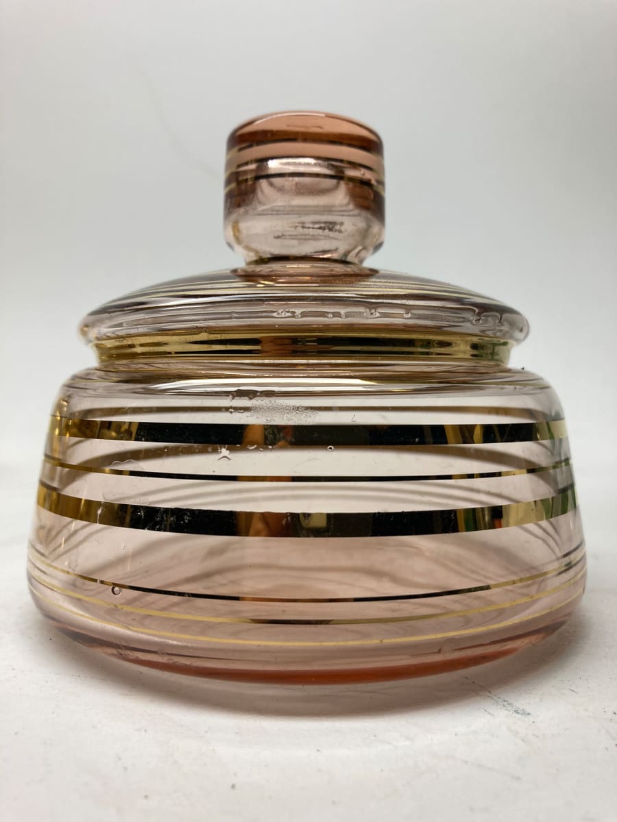 Pink with gold glass Art Deco Perfume covered perfume dish 