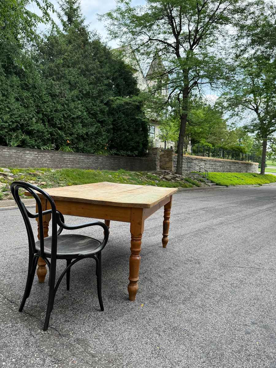 Vintage antique European pine table, Image 1.