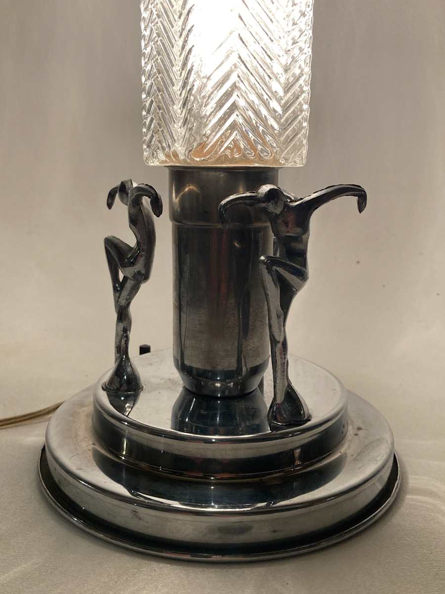 Art Deco chrome dancing ladies novelty lamp 